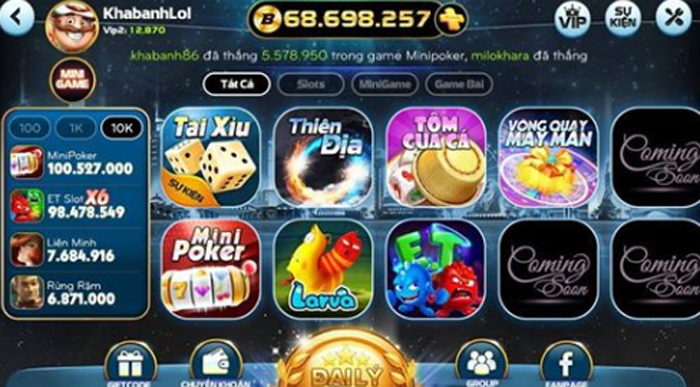 Giao diện sảnh game và hệ thống âm thanh hiện đại
