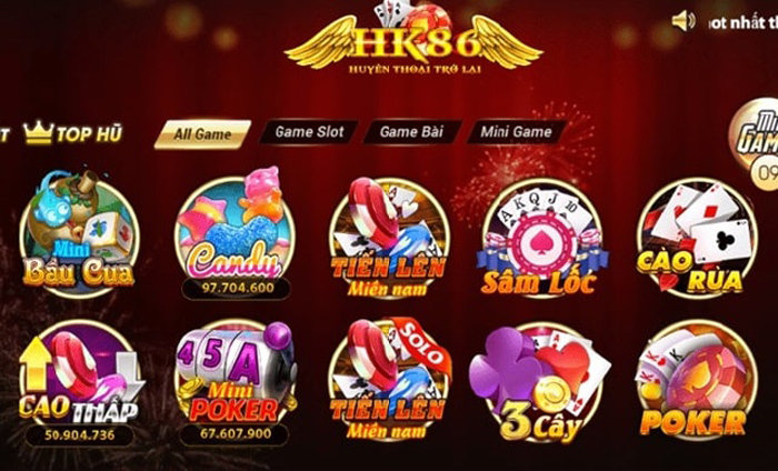 Hệ thống game đồ sộ tại HK86 Club