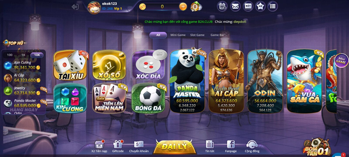 Giao diện sảnh game thân thiện